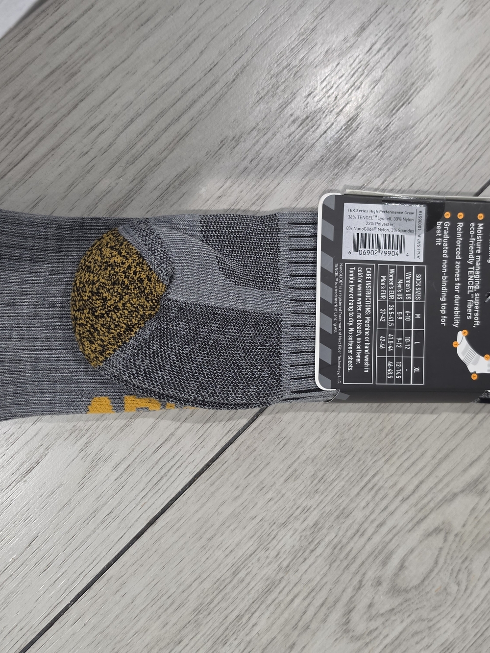 Ariat Grey and Yellow Tek Series Men's Performance Socks - Picture 3 of 4
